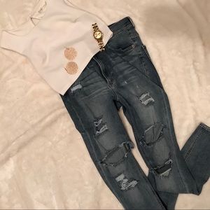 High Rise Skinny Destroyed Jeans
